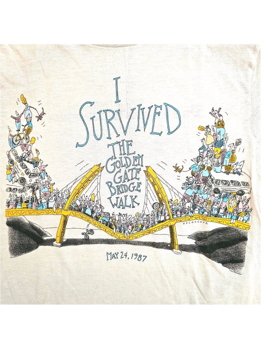 Vintage 1987 San Francisco Golden Gate Bridge Walk Survivor Tee T-Shirt M